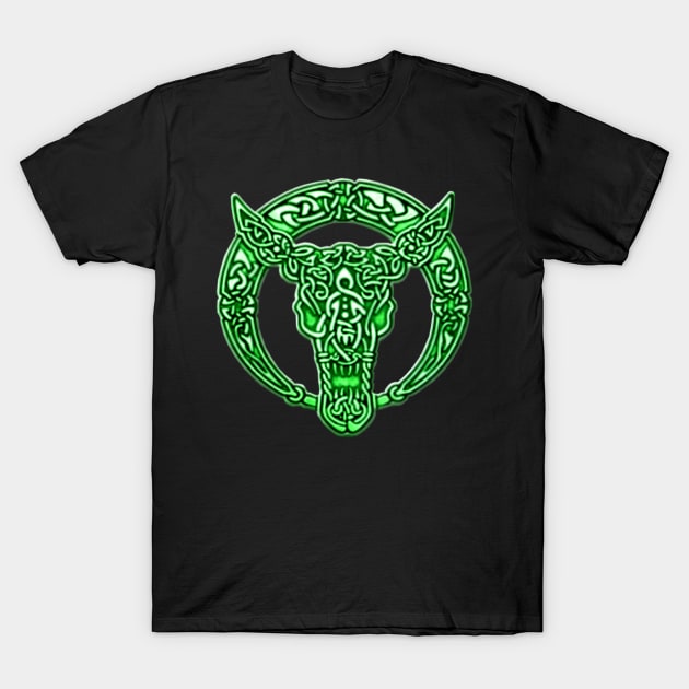 Green Celtic Bull Celtic Knots T-Shirt by Atteestude